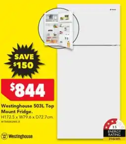 Harvey Norman Westinghouse 503L Top Mount Fridge. offer