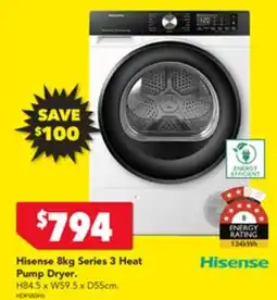 Harvey Norman Hisense 8kg Series 3 Heat Pump Dryer. offer