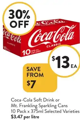 Coca-Cola Soft Drink or Mt. Frankling Sparkling Cans
