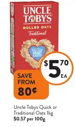 Foodworks Uncle Tobys Quick or Traditional Oats offer