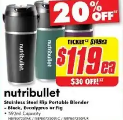 The Good Guys Stainless Steel Flip Portable Blender - Black, Eucalyptus or Fig offer