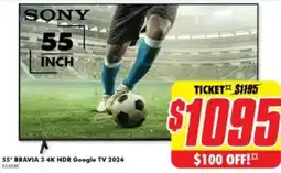 The Good Guys 55" BRAVIA 3 4K HDR Google TV 2024 offer