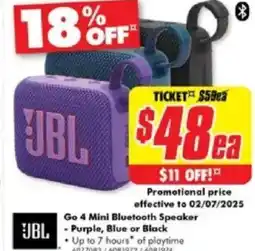 The Good Guys Go 4 Mini Bluetooth Speaker JBL - Purple, Blue or Black offer