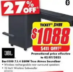 The Good Guys Bar1000 7.1.4 880W True Atmos Soundbar offer