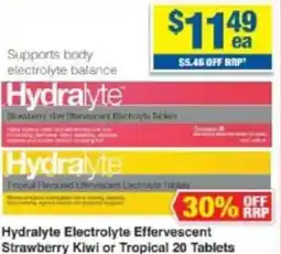 My Chemist Hydralyte Electrolyte Effervescent Strawberry Kiwi or Tropical offer