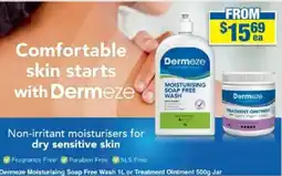 My Chemist Dermeze Moisturising Soap Free Wash 1L or Treatment Ointment 500g Jar offer
