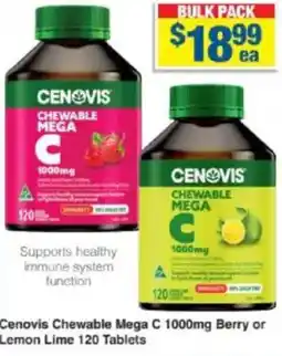 My Chemist Cenovis Chewable Mega C 1000mg Berry or Lemon Lime 120 Tablets offer
