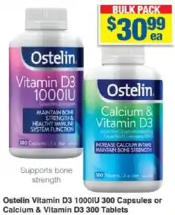 My Chemist Ostelin Vitamin D3 1000IU 300 Capsules or Calcium & Vitamin D3 300 Tablets offer