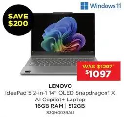 Bing Lee IdeaPad 5 2-in-1 14" OLED Snapdragon X Al Copilot+ Laptop 16GB RAM | 512GB 83GH0039AU offer