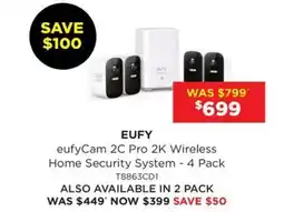 Bing Lee eufyCam 2C Pro 2K Wireless Home Security System - 4 Pack T8863CD1 offer