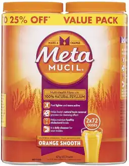 healthylife Metamucil Fibre Supplement Smooth Orange 2 x 425g offer