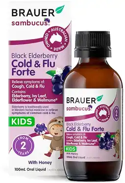 healthylife Brauer Sambucus Black Elderberry Kids Cold & Flu Forte 100ml offer