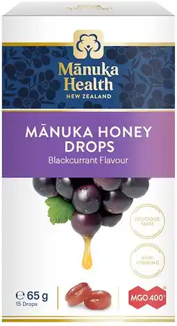 healthylife Manuka Health MGO 400+ Manuka Honey Drops Blackcurrant 65g offer