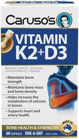 healthylife Caruso’s Natural Health Vitamin K2 + D3 60 Capsules offer