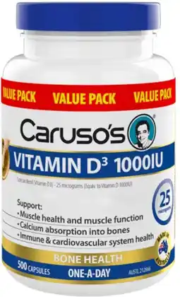 healthylife Caruso’s Natural Health Vitamin D3 1000iu 500 Capsules offer