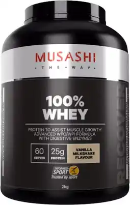 healthylife Musashi 100% Whey Protein Powder Vanilla Milkshake 2kg offer