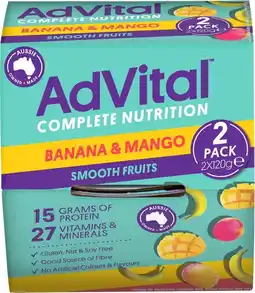 healthylife AdVital Nutritionally Complete Banana and Mango Smooth Fruits 2 Pack offer