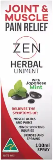 healthylife Zen Joint & Muscle Pain Relief Herbal Liniment Spray 100ml offer