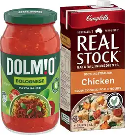 IGA Dolmio Pasta Sauce 490‑500g or Campbell’s Real Stock 1 Litre Selected Varieties offer