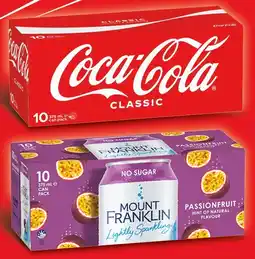 IGA Coca‑Cola, Sprite, Fanta or Mount Franklin Lightly Sparkling Water 10x375mL Selected Varieties offer