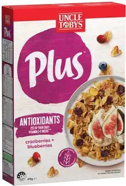 IGA Uncle Tobys Plus Cereal 620‑705g or Natural Style Swiss Blend Muesli 1kg Selected Varieties offer