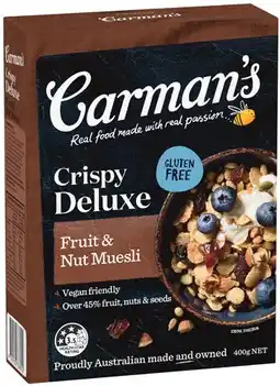 IGA Carman’s Muesli Crispy Deluxe 400g Selected Varieties offer