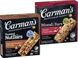 IGA Carman’s Muesli Bars, Nut Bars, Protein Bars or Bakes 4‑6 Pack Selected Varieties offer