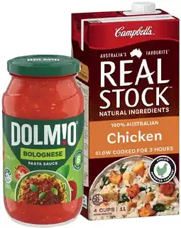 IGA Dolmio Pasta Sauce 490‑500g or Campbell’s Real Stock 1 Litre Selected Varieties offer