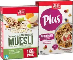 IGA Uncle Tobys Plus Cereal 620‑705g or Natural Style Swiss Blend Muesli 1kg Selected Varieties offer