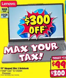 JB Hi-Fi 15" ideapad slim 3 notebook offer