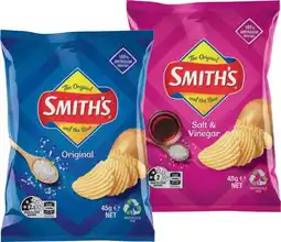 IGA Smith’s Crinkle Cut Chips, Doritos Corn Chips or Twisties 45g Selected Varieties offer
