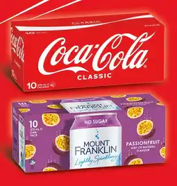 IGA Coca‑Cola, Sprite, Fanta or Mount Franklin Lightly Sparkling Water 10x375mL Selected Varieties offer