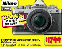 JB Hi-Fi Z fc mirrorless cameras with nikkor z 16-50mm lens offer