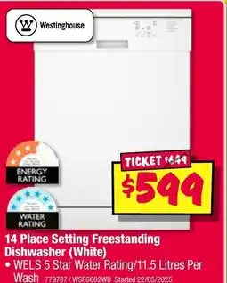 JB Hi-Fi 14 place setting freestanding dishwasher (white) offer