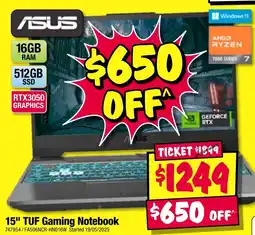JB Hi-Fi 15" tuf gaming notebook offer