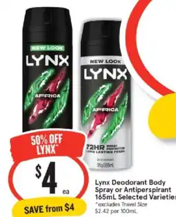 Lynx Deodorant Body Spray or Antiperspirant