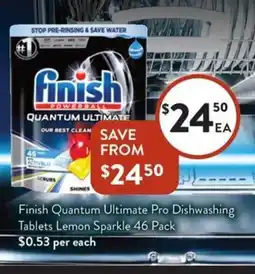 Foodworks Finish quantum ultimate pro dishwashing tablets lemon sparkle offer