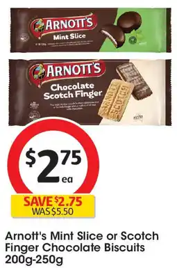Coles Arnott's Mint Slice or Scotch Finger Chocolate Biscuits offer