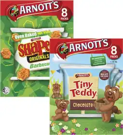 Coles Arnott's Shapes Crackers or Tiny Teddy Biscuits Multipack 184g-200g offer