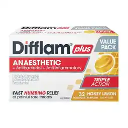 Woolworths Difflam Plus Anaesthetic Sore Throat Lozenges Honey & Lemon Pk 32 offer