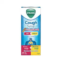 Woolworths Vicks Dry & Chesty Cough Syrup Xtra Strong Blocked Nose Relief 200ml offer