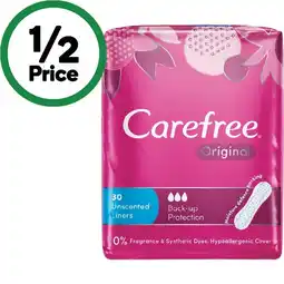 Woolworths Carefree Liners Pk 30 offer