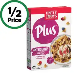 Woolworths Uncle Tobys Plus Cereal 410-435g offer