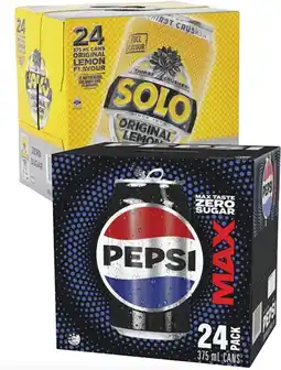 Coles Pepsi Max or Solo Zero Sugar Soft Drink 24x375mL offer