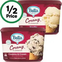 Woolworths Bulla Creamy Classics 2 Litre β From the Freezer offer