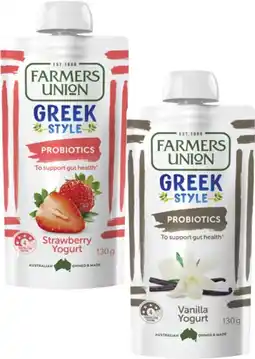 Coles Farmers Union Greek Style Yogurt Pouch 130g offer