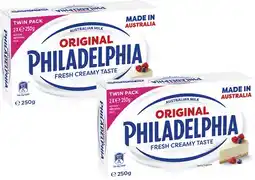 Coles Philadelphia Cream Cheese Block Twin Pack 2x250g offer