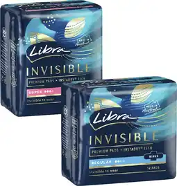Coles Libra Invisible Pads with Wings Regular 12 Pack or Super 10 Pack offer