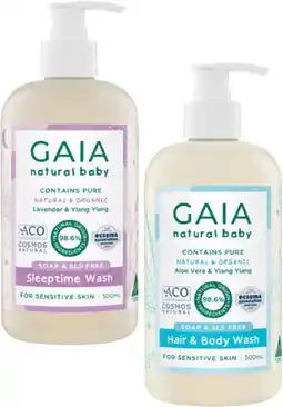 Coles Gaia Natural Baby Hair & Body Wash or Sleeptime Wash 500mL offer
