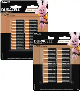 Coles Duracell Coppertop Batteries AA or AAA 20 Pack offer